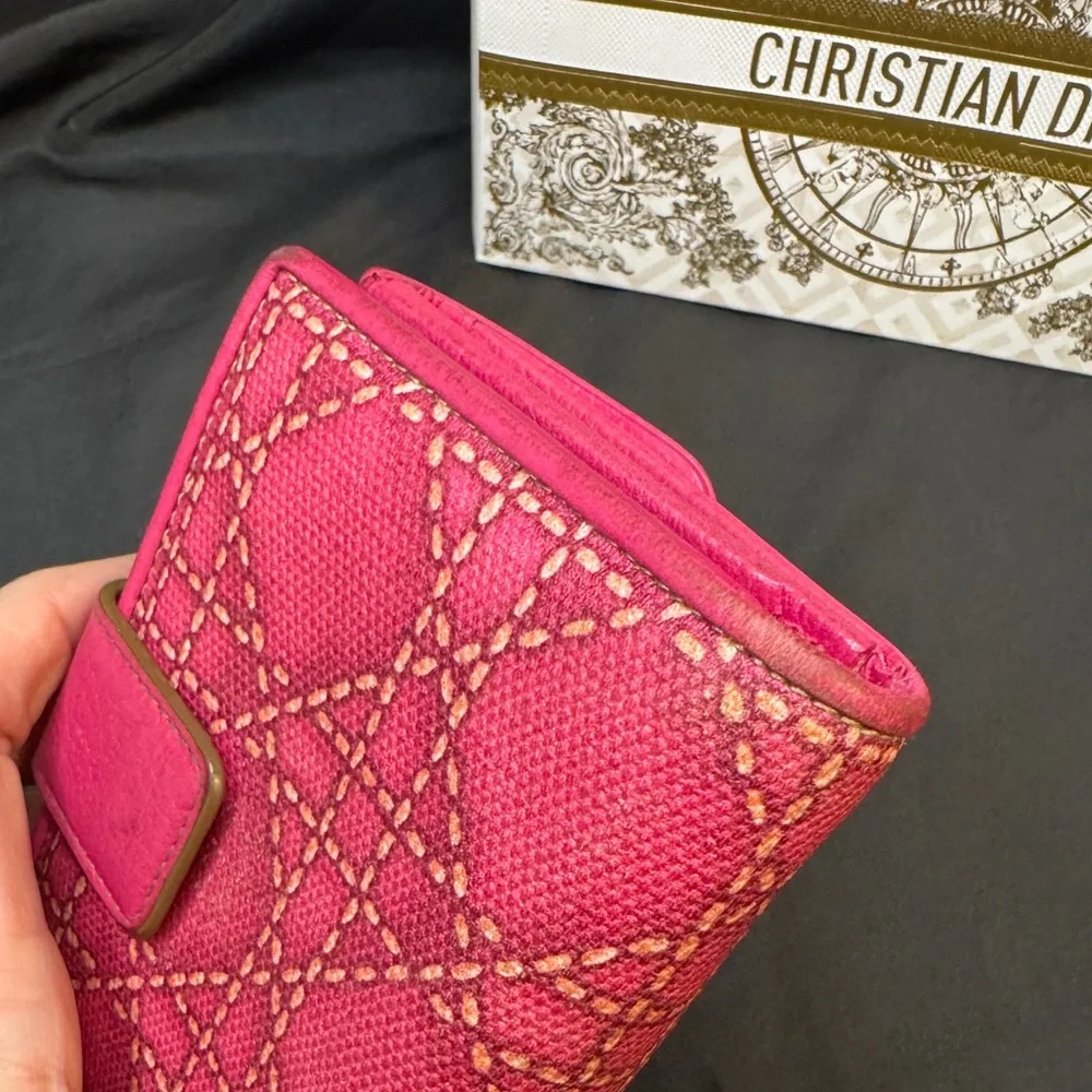 Dior Lady Charm Wallet in Pink 💗 w/ Cannage stitching & silver-tone 